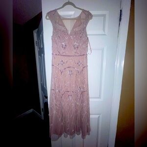 Adrianna Papell beaded rose pink dresss